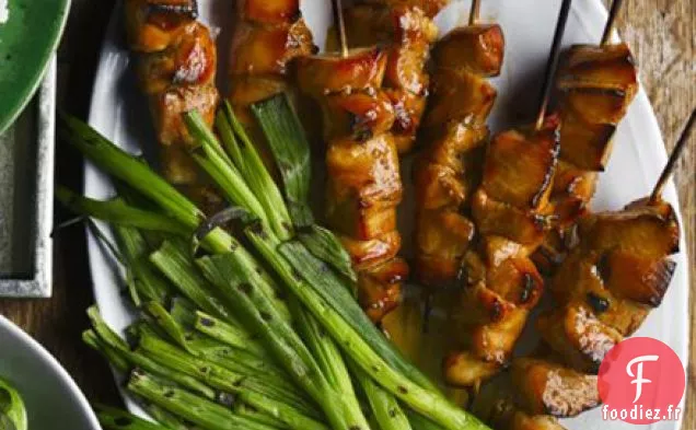 Brochettes de teriyaki de poulet aux oignons de printemps grillés