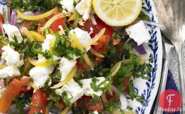 Salade de tomates confites au citron et à la feta