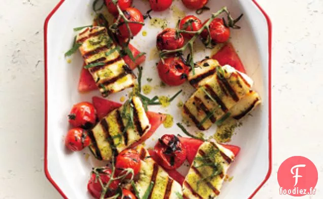 Halloumi Grillé à la Pastèque et à l'Huile de Basilic-Menthe