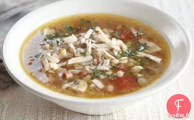 Soupe de cèpes, pancetta et épeautre