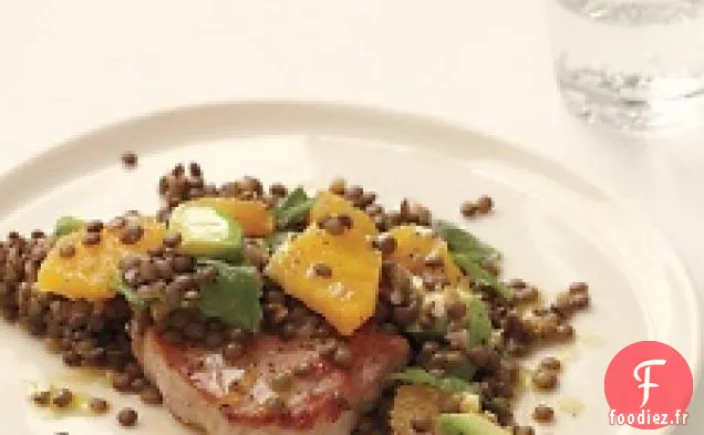 Salade De Porc Aux Lentilles, À L'Orange, À L'Avocat Et Au Basilic