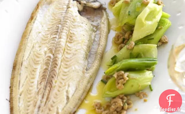 Sole de Douvres aux poireaux et crevettes beurrés
