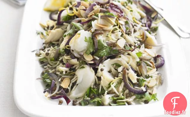 Pilaf de lentilles et d'aiglefin piquant