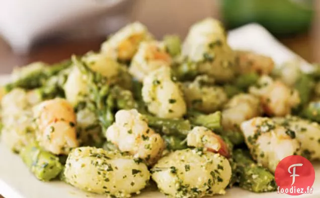 Gnocchis aux Crevettes, Asperges et Pesto