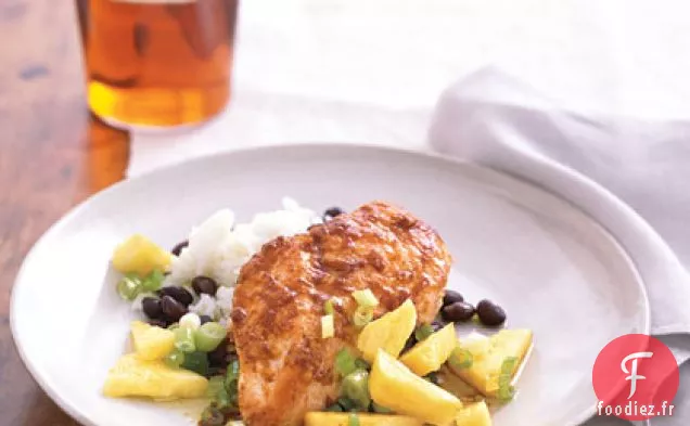 Poulet Jerk au Riz, Haricots Noirs et Ananas