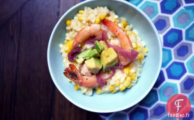 Risotto de Maïs (avec Crevettes Pochées et Avocat)