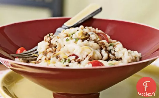 Risotto à la Mozzarella Fraîche, Tomates Raisins et Basilic