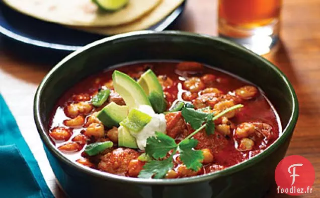 Posole de Poulet Rapide à l'Avocat et au Citron Vert