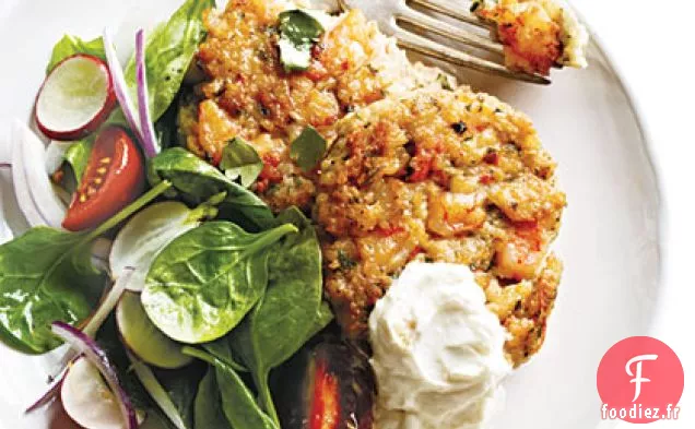 Gâteaux aux Crevettes et Haricots Blancs avec Sauce à l'Ail Rôti