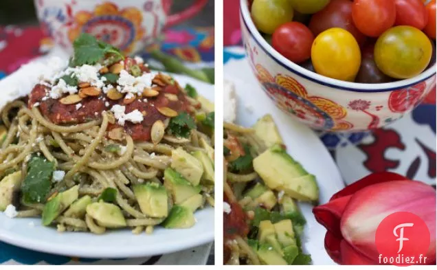 Pâtes Fiesta À L'Avocat, Feta, Salsa Et Pepitas