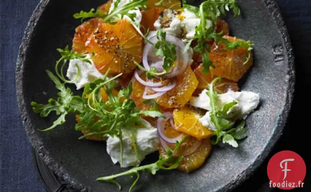 Salade d'orange sanguine, mozzarella et roquette