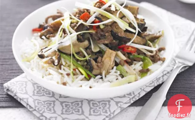 Sauté de bœuf épicé, shiitake et aubergine