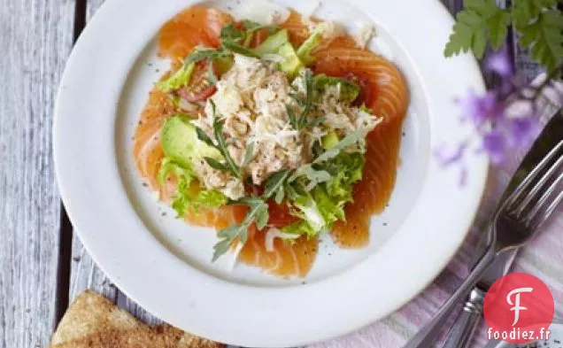 Salade de saumon fumé avec vinaigrette au crabe