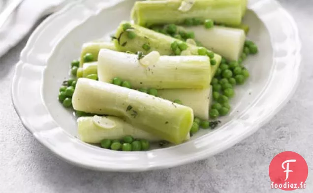 Poireaux et petits pois braisés
