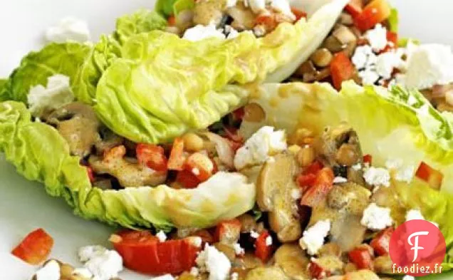 Salade tiède de champignons, lentilles et fromage de chèvre