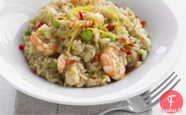 Risotto aux crevettes citronnées et aux pois