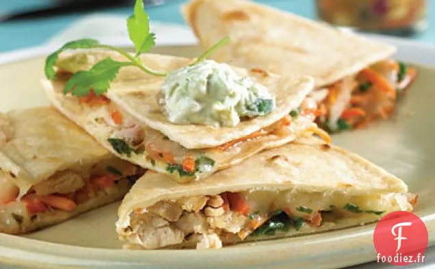 Quesadillas de Poulet avec Salsa aux Fruits et Crème d'Avocat