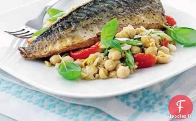 Pois chiches au basilic et au citron avec maquereau