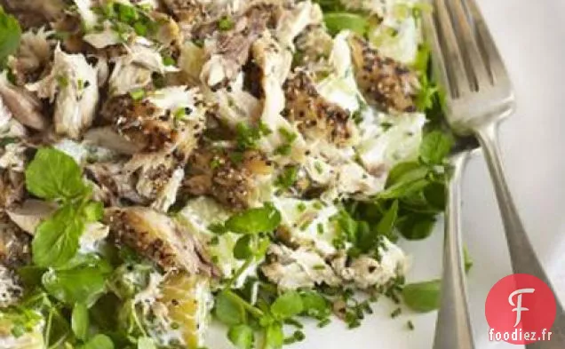 Salade de maquereau poivré, pommes de terre neuves et cresson