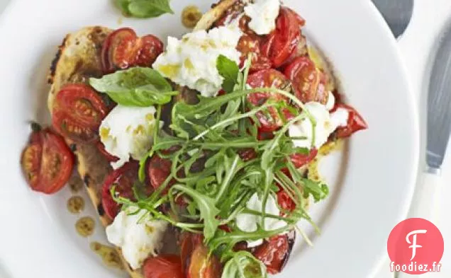 Tomate rôtie, mozzarella et roquette