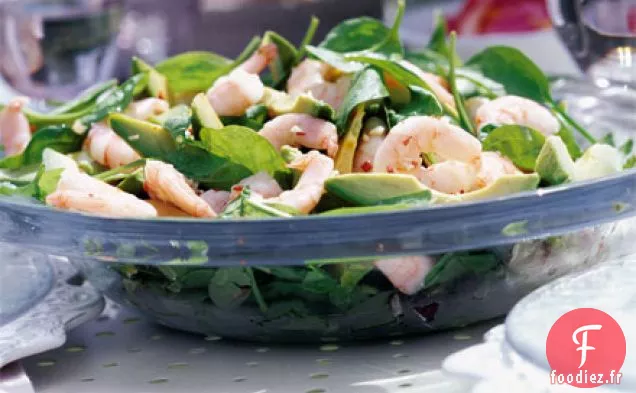 Salade d'épinards, avocat et crevettes