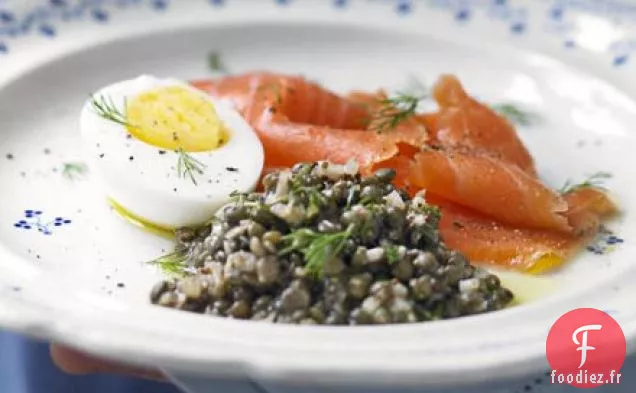 Saumon fumé à la salade de lentilles