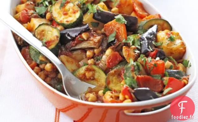 Légumes d'été rôtis et pois chiches