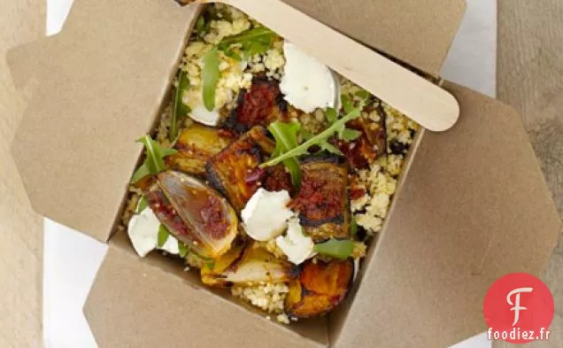 Salade de légumes harissa, fromage de chèvre et couscous