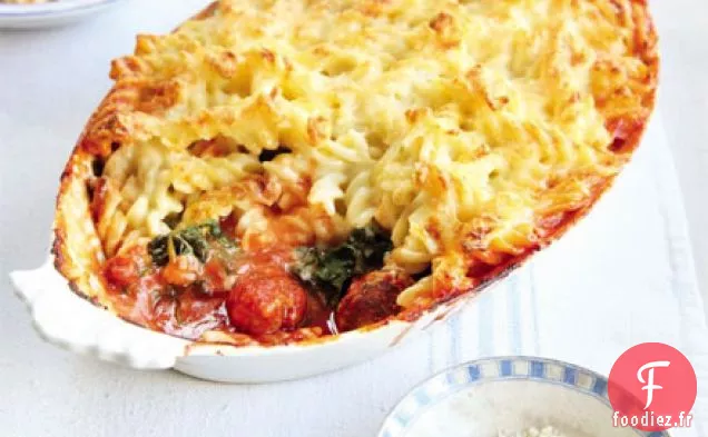 Ragoût de saucisses et pâtes aux épinards