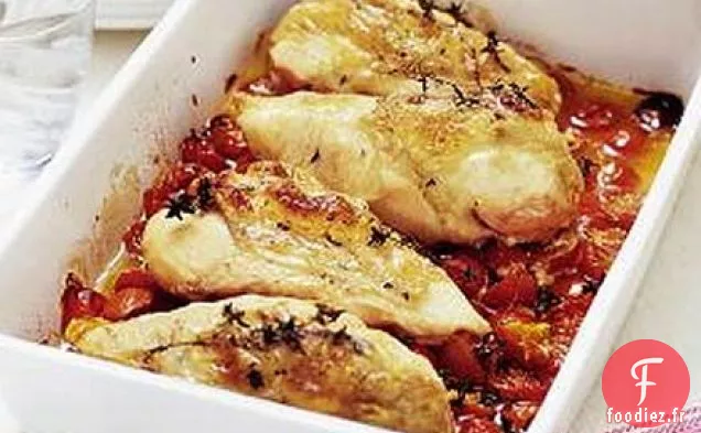 Cuisson au poulet, fromage de chèvre et tomates cerises