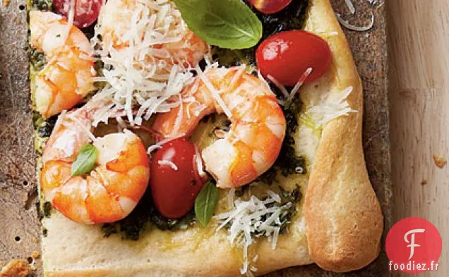 Pizza aux Crevettes et au Pesto