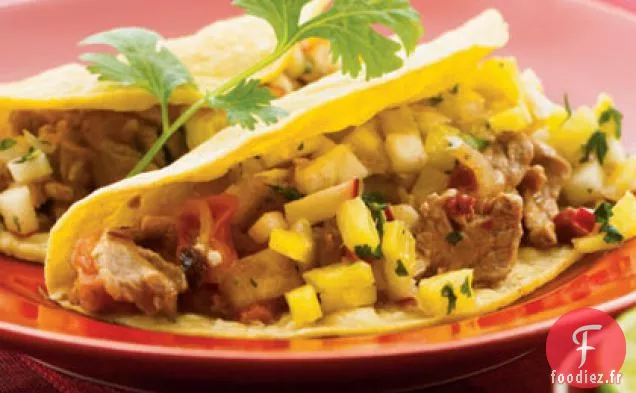 Tacos Moelleux au Porc Chipotle avec Salsa à l'Ananas