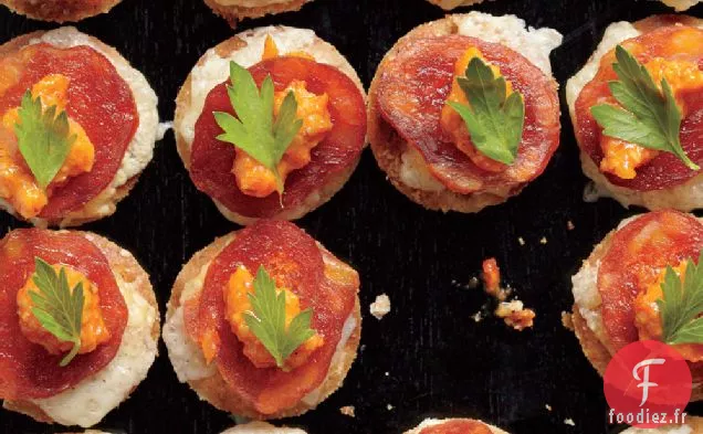 Tortas Manchego fondues au Romesco et au Chorizo