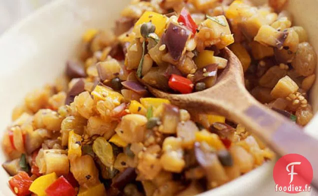 Salade d'Aubergines au Sésame avec Poivrons et Jicama