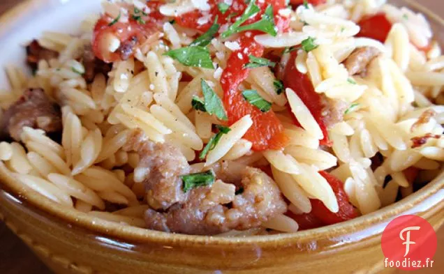 Orzo Avec Saucisse, Poivrons Et Tomates