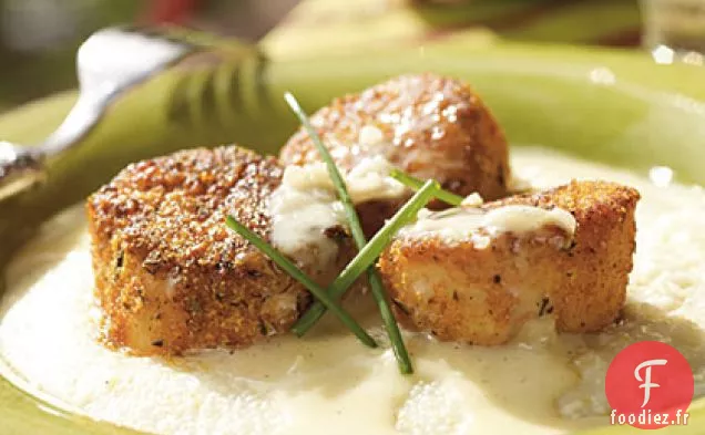 Pétoncles de Mer Noircis sur Grains de Pierre Moulus avec Beurre Blanc à la Vanille