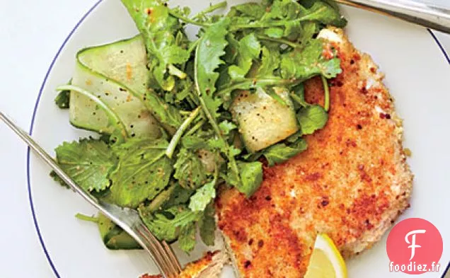 Poulet au Parmesan avec Salade de Roquette et Vinaigrette aux Tomates