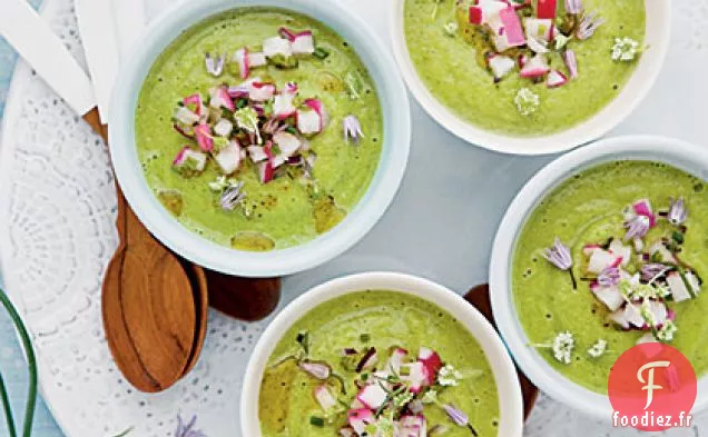 Gaspacho aux Courgettes et à la Menthe avec Salsa de Radis