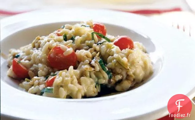 Risotto à la Mozzarella Fraîche, Tomates Raisins et Basilic