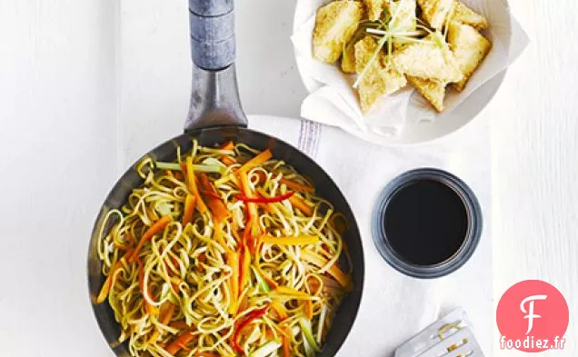 Tofu en croûte de sésame et nouilles au gingembre
