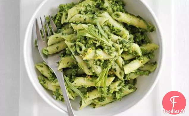Pâtes crémeuses aux pois et au cresson