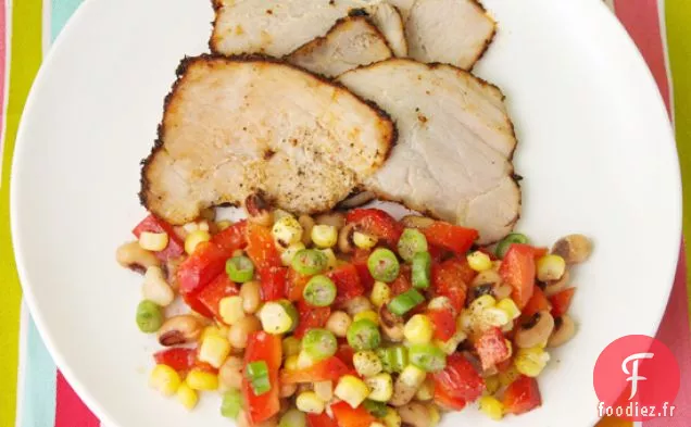 Porc Rôti Avec Salade De Pois Chiches Aux yeux Noirs