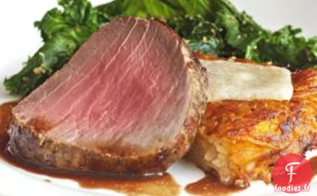 Filet de bœuf rôti à l'échalote et sauce aux champignons