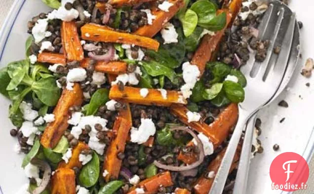 Salade de lentilles du Puy, carottes rôties épicées et feta