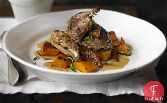 Perdrix au miel et poivre noir avec courge rôtie