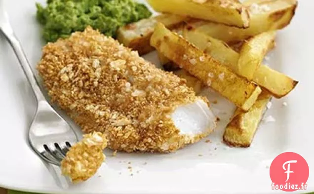 Fish & chips croustillants aux petits pois pâteux