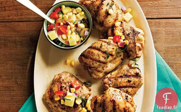 Cuisses de Poulet grillées à l'Ananas, au Maïs et à la Relish de Poivron