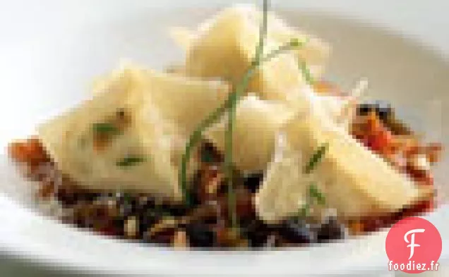 Raviolis au Fromage de Chèvre avec Poivrons et Beurre Brun
