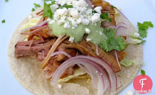Tacos de Porc Râpés avec Sauce Jalapeño-Coriandre