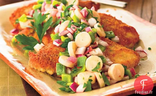 Poulet Croquant avec Salade de Cœurs de Palmier